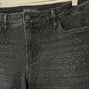 Kut from the Kloth Meg Fab Ab Jeans Womens 8 Black Rhinestone Wide Leg Raw Hem